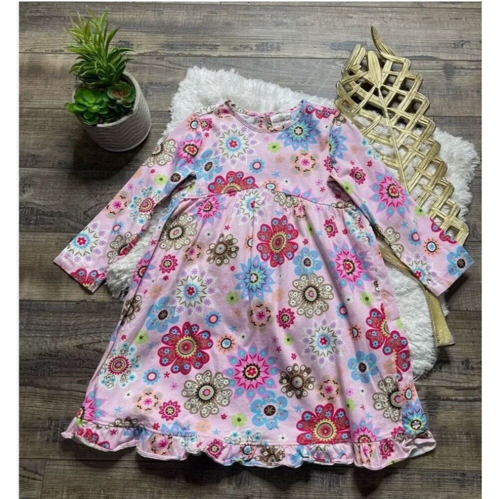 Hanna Andersson Pink Long Sleeve Cotton Floral Dress Girl’s  US 7-10 130